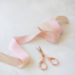 Pink Champagne Dip-Dye Variegated Two-Tone Habutai Silk Ribbon: Hand-Dyed, Woven Edge • 1/4&quot; • 1.25&quot;