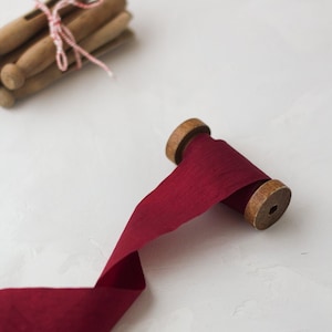 Burgundy Red Wrinkled Faux Dupioni Silk Ribbon • 1/2" • 1.5"