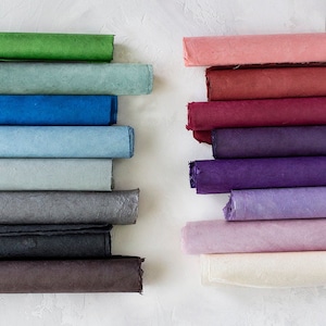 Lokta Handmade Wrapping Paper Sheets w/ Deckled Edges Green / Blue / Gray / Black / Brown / Pink / Red / Purple / Natural image 1