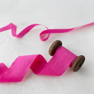 Cinta de seda sintética dupioni arrugada color rosa fucsia • 1/2" • 1" • 1.5"