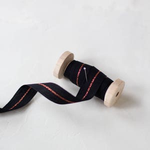 Schwarz + Kupfer Metallic Streifen Italienisches Baumwollband • 1/4" • 5/8"