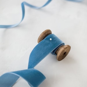 Sea Blue Swiss Velvet Ribbon • 1/8&quot; • 1/4&quot; • 3/8&quot; • 5/8&quot; • 7/8&quot; • 1.5&quot; • 2&quot;