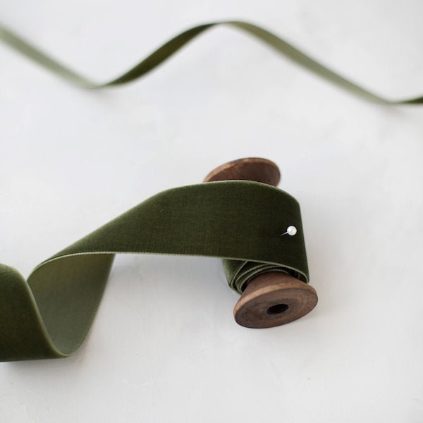 Deep Olive Moss Green Swiss Velvet Ribbon • 1/8" • 1/4" • 3/8" • 5/8" • 7/8" • 1.5" • 2"