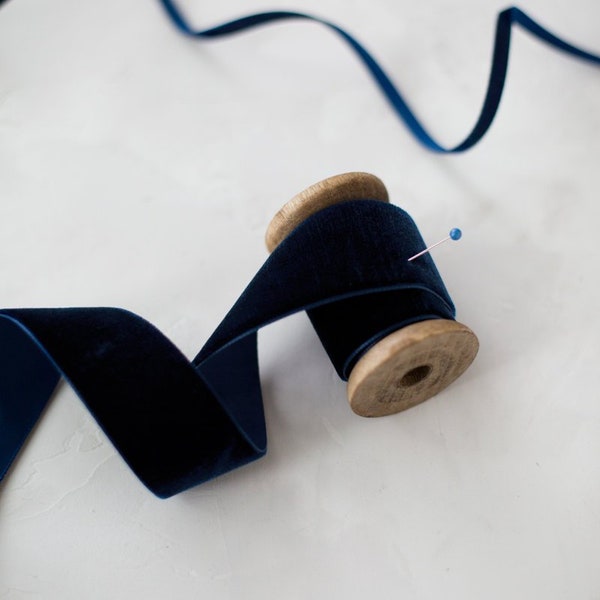 Indigo Navy Blue Swiss Velvet Ribbon • 1/8" • 1/4" • 3/8" • 5/8" • 7/8" • 1.5" • 2"