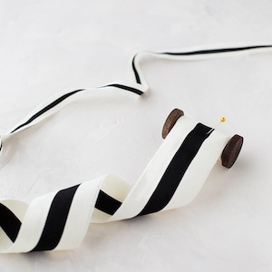 Cream + Black Bold Stripe Grosgrain Ribbon • 5/8” • 2&quot;