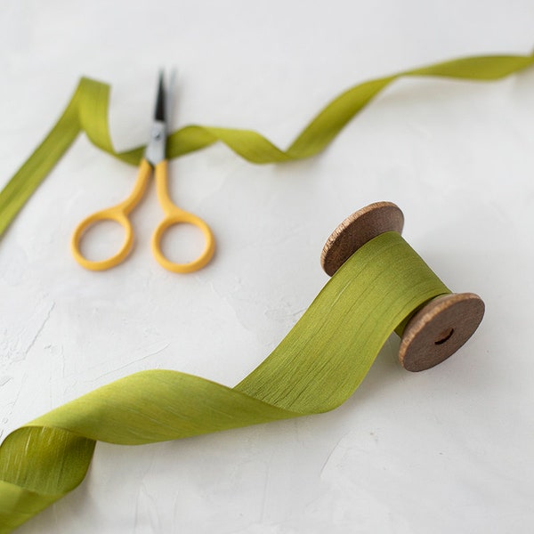 Moss Green Hand-Dyed Habutai Silk Ribbon • 1/4" • 1/2" • 1.25"