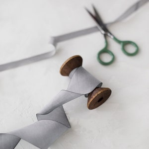 Silver Pewter Gray Bias-Cut Silk Ribbon: Hand-Dyed, Raw Edge • 1/2&quot; • 5/8&quot; • 1&quot; •  1.5&quot; • 2.5&quot;