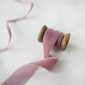 Rose Mauve Swiss Velvet Ribbon 1/8 1/4 3/8 5/8 7/8 1.5 2 image 1