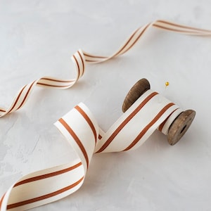 Copper Rust Natural Double Stripe Cotton Blend Ribbon 5/8 1.5 image 1