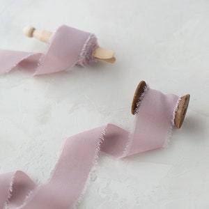 Dusty Purple Frayed Edge Faux Silk Chiffon Ribbon • 1.5&quot; • 5 yards on wood peg