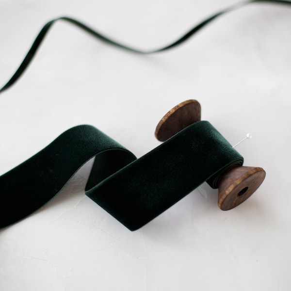 Deep Forest Green Swiss Velvet Ribbon • 1/8" • 1/4" • 3/8" • 5/8" • 7/8" • 1.5" • 2"