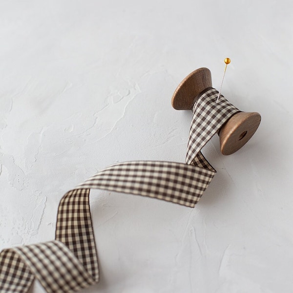 Brown + Beige Checked Taffeta Ribbon • 3/8" • 5/8" • 1" • 1.5"