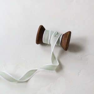 Sage Green + White Edge Italian Cotton Ribbon • 3/8&quot;
