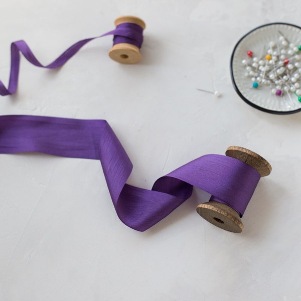 Violet Purple Hand-Dyed Habutai Silk Ribbon • 1/4" • 1/2" • 1.25"