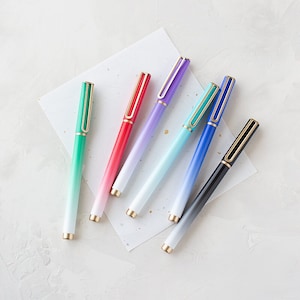 Ombre Felt Tip Colored Ink Pen Set w/ Metallic Gold Accents • Green / Red / Purple / Aqua / Blue / Black