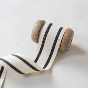 Black Natural Double Stripe Cotton Blend Ribbon 5/8 1.5 image 1