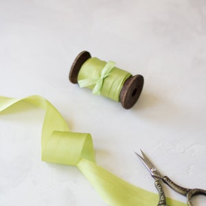 Fresh Green Hand-Dyed Habutai Silk Ribbon • 1/4" • 1/2" • 1.25"