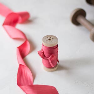 Rose Petal Habutai Silk Ribbon: Hand-Dyed, Woven Edge • 1/4&quot; • 1/2&quot; • 1.25&quot;