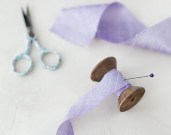 Lavender Purple Bias-Cut Dupioni Silk Ribbon • 3/4" • 2"