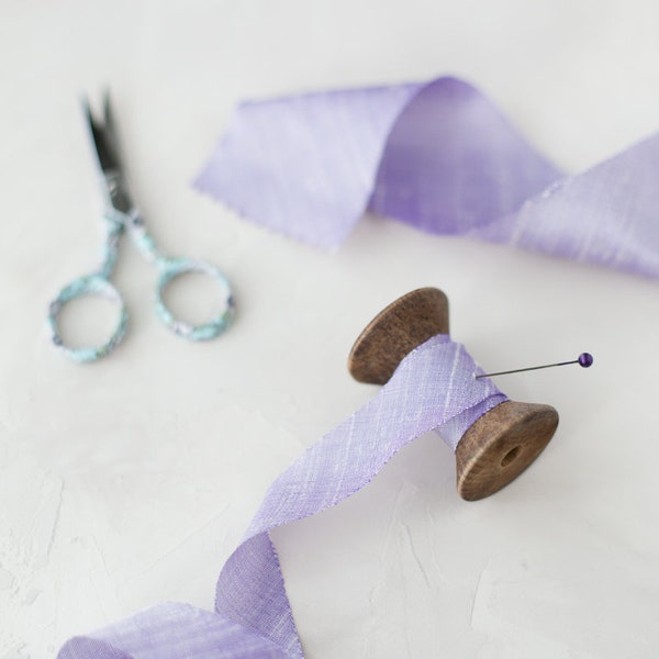 Lavender Purple Bias-Cut Dupioni Silk Ribbon • 3/4" • 2"