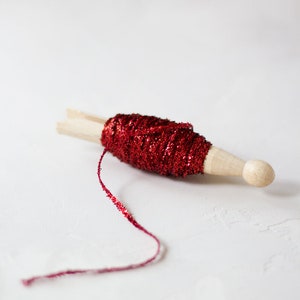 Metallic Glitter String on Wood Peg 10 yards Gold / Silver / Lavender Rose / Red / Iridescent White image 5