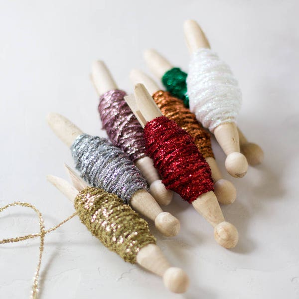 Metallic Glitter String on Wood Peg • 10 yards • Gold / Silver / Lavender Rose / Red / Iridescent White