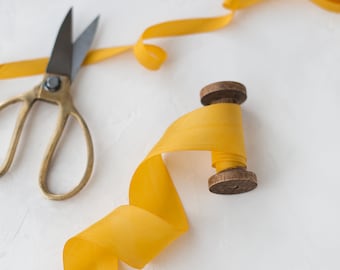 Mustard Marigold Bias-Cut Hand-Dyed Silk Ribbon • 1/2" • 5/8" • 1" •  1.5" • 2.5"