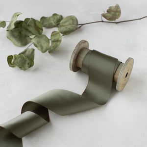 Dusty Olive Sage Green Double-Faced Satin Ribbon • 1.5&quot; • 2.25&quot; • 3&quot; • 4&quot;