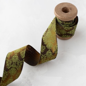Bronze Braun + Oliv Moosgrün Barock Blumen Band • 1,5"