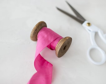 Fuchsia Magenta Pink Hand-Dyed Habutai Silk Ribbon • 1/4" • 1/2" • 1.25"