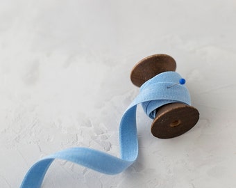 French Blue Double-Faced Japanese Cotton Velvet Ribbon • 1/8" • 1/4" • 3/8" • 1/2" • 3/4" • 1"