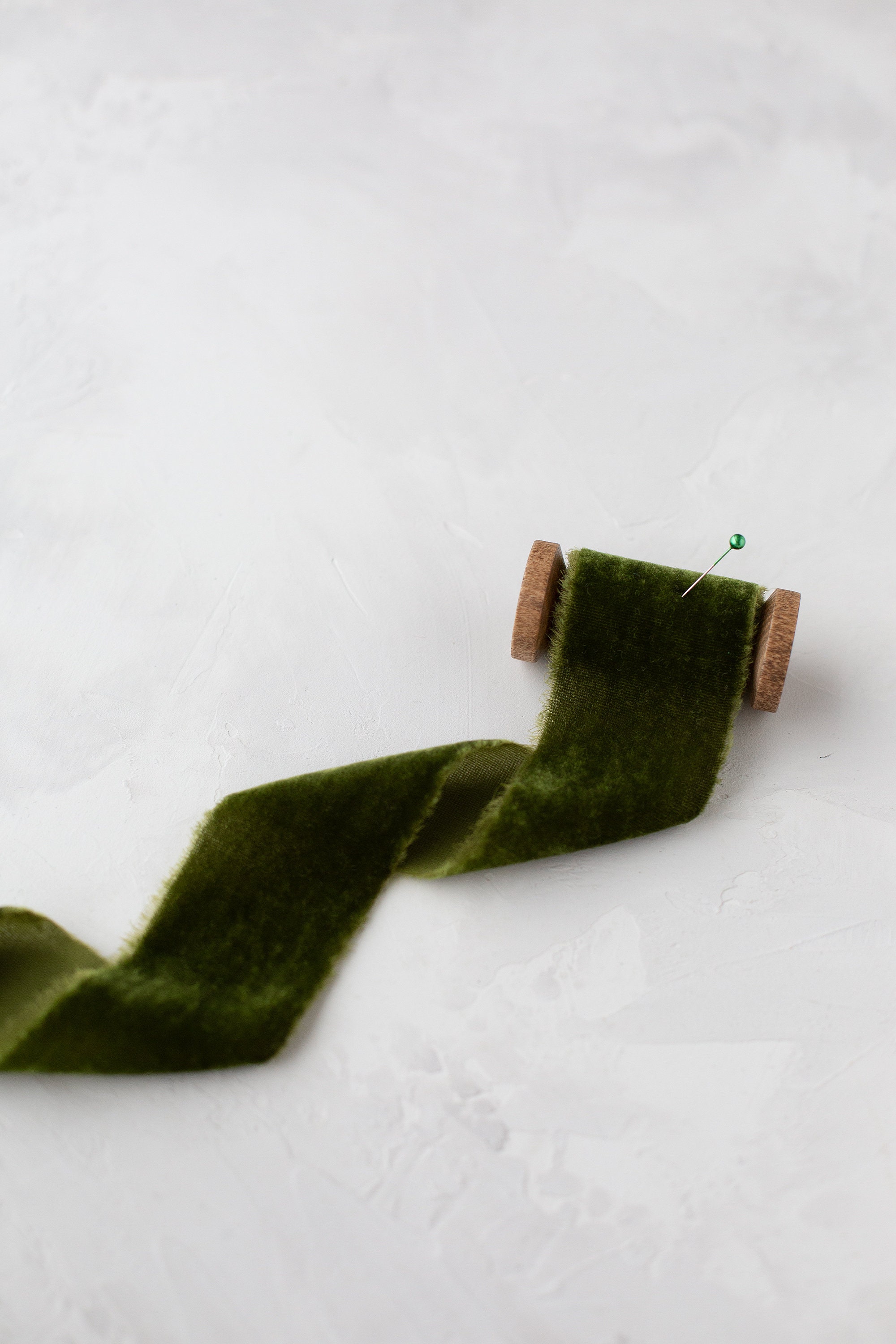 Green Frayed Velvet Ribbon, By-the-Yard