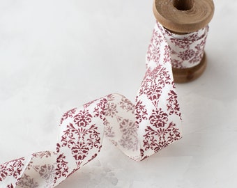 Mauve Brown + Ivory Floral Damask Lightly-Wired Ribbon • 1.5"