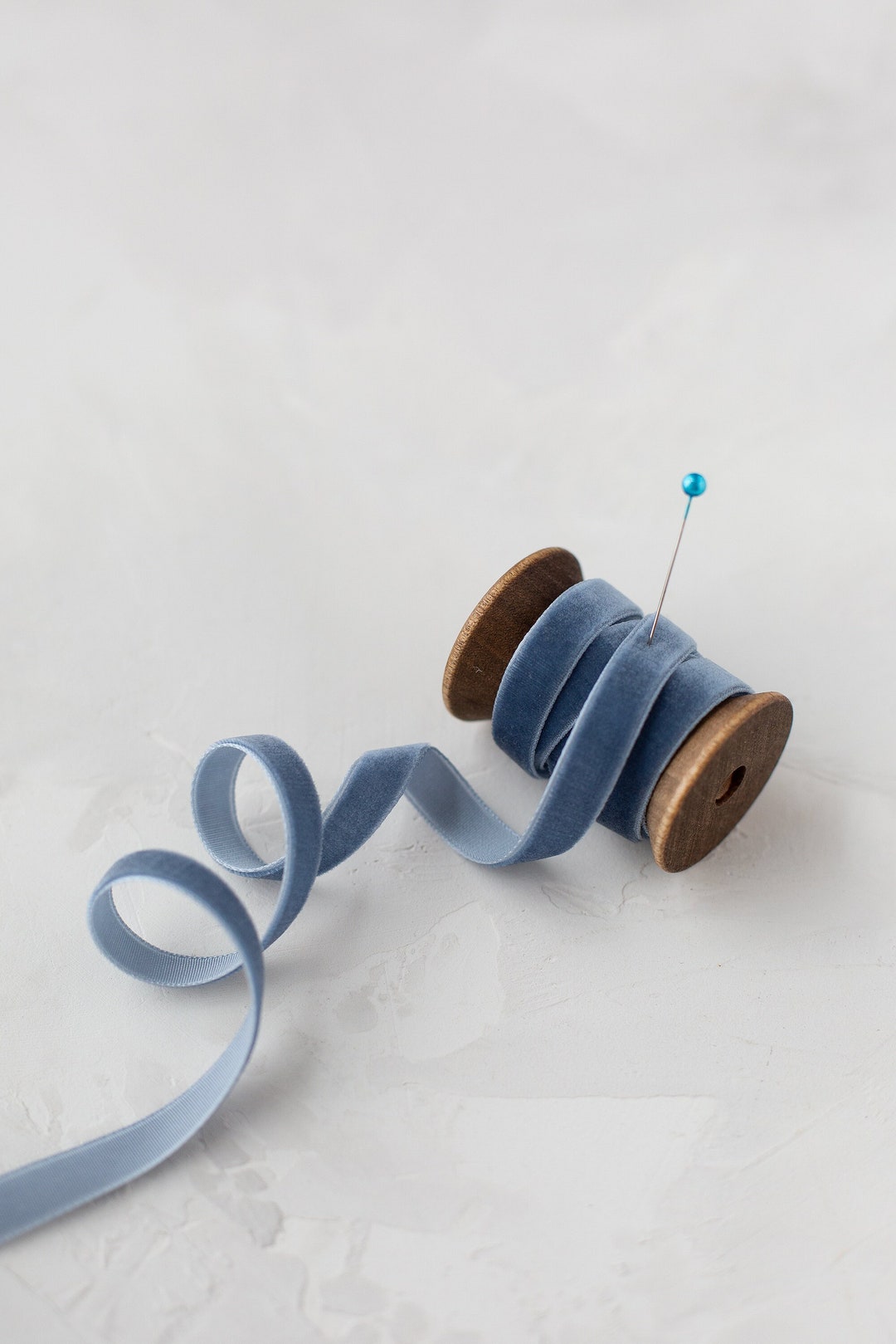 Deep Ribbon Blue Deep Smoke Blue Gray Velvet Ribbon • 1/4