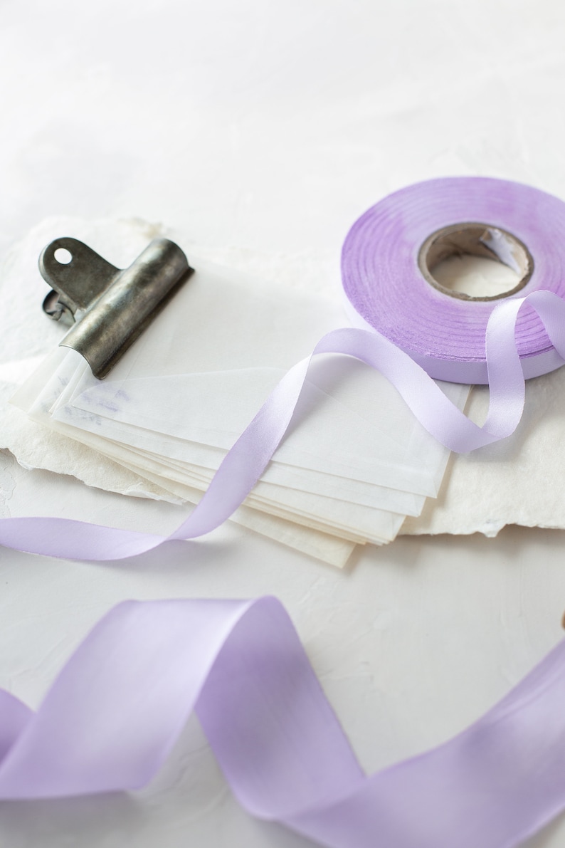 Lavender Purple Bias-Cut Hand-Dyed Silk Charmeuse Ribbon 1/2 5/8 1 1.5 2.5 image 2