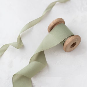 Sage Green Faux Silk Chiffon Ribbon: Woven Edge, Italian • 5/8&quot; • 1&quot; • 1.875&quot;
