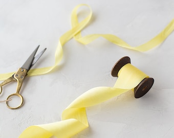 Soft Yellow Hand-Dyed Habutai Silk Ribbon • 1/4" • 1/2" • 1.25"