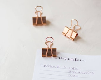 Rose Gold Metal Binder Clips • Small / Medium / Large