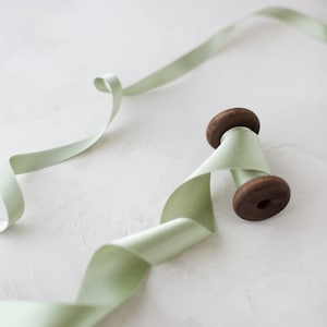 Sage Green Silk Satin Ribbon: Double-Faced, Woven Edge • 1/8&quot; • 1/4&quot; • 3/8&quot; • 1/2&quot; • 5/8&quot; • 3/4 • 1&quot; • 1.5&quot; • 2&quot;
