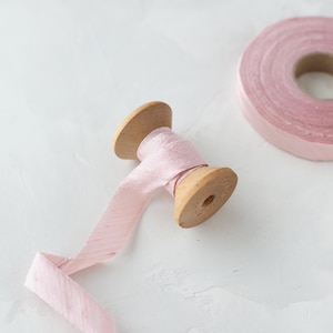 Blush Pink Bias-Cut Dupioni Silk Ribbon: Raw Edge • 3/4&quot; • LIMITED