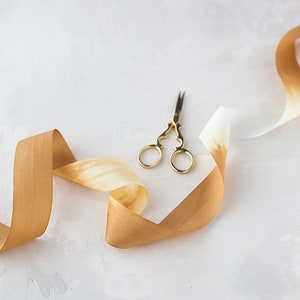 Soft Gold + Cream Dip-Dye Variegated Two-Tone Habutai Silk Ribbon: Hand-Dyed, Woven Edge • 1/4&quot; • 1.25&quot;