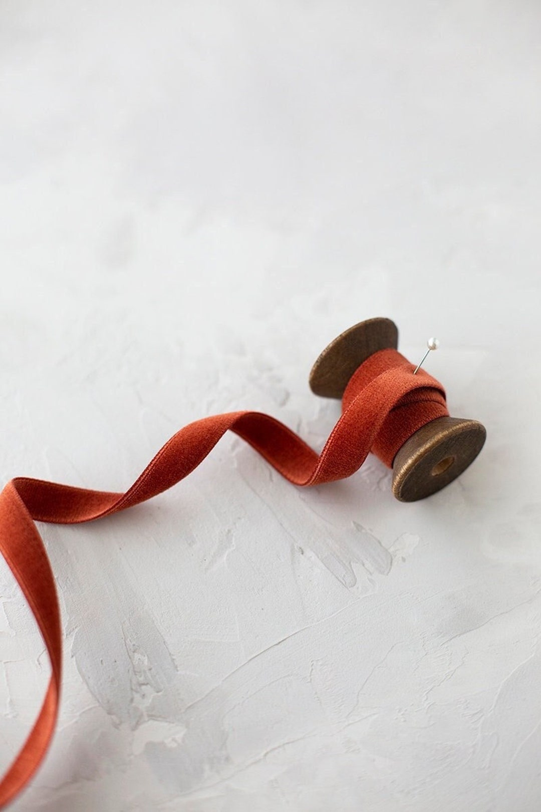 Rust Cotton Velvet Ribbon: Double-faced, Japanese • 1/8