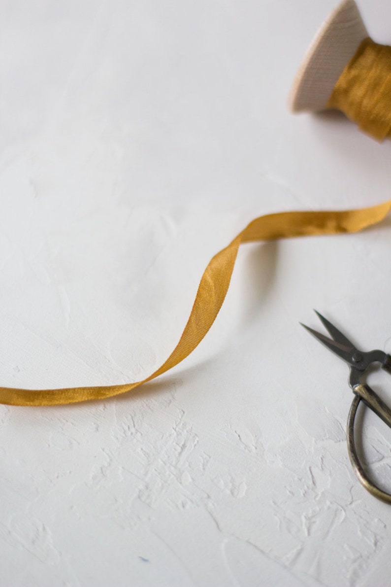 Antique Gold Hand-Dyed Habutai Silk Ribbon 1/8 1/4 1/2 1.25 image 7