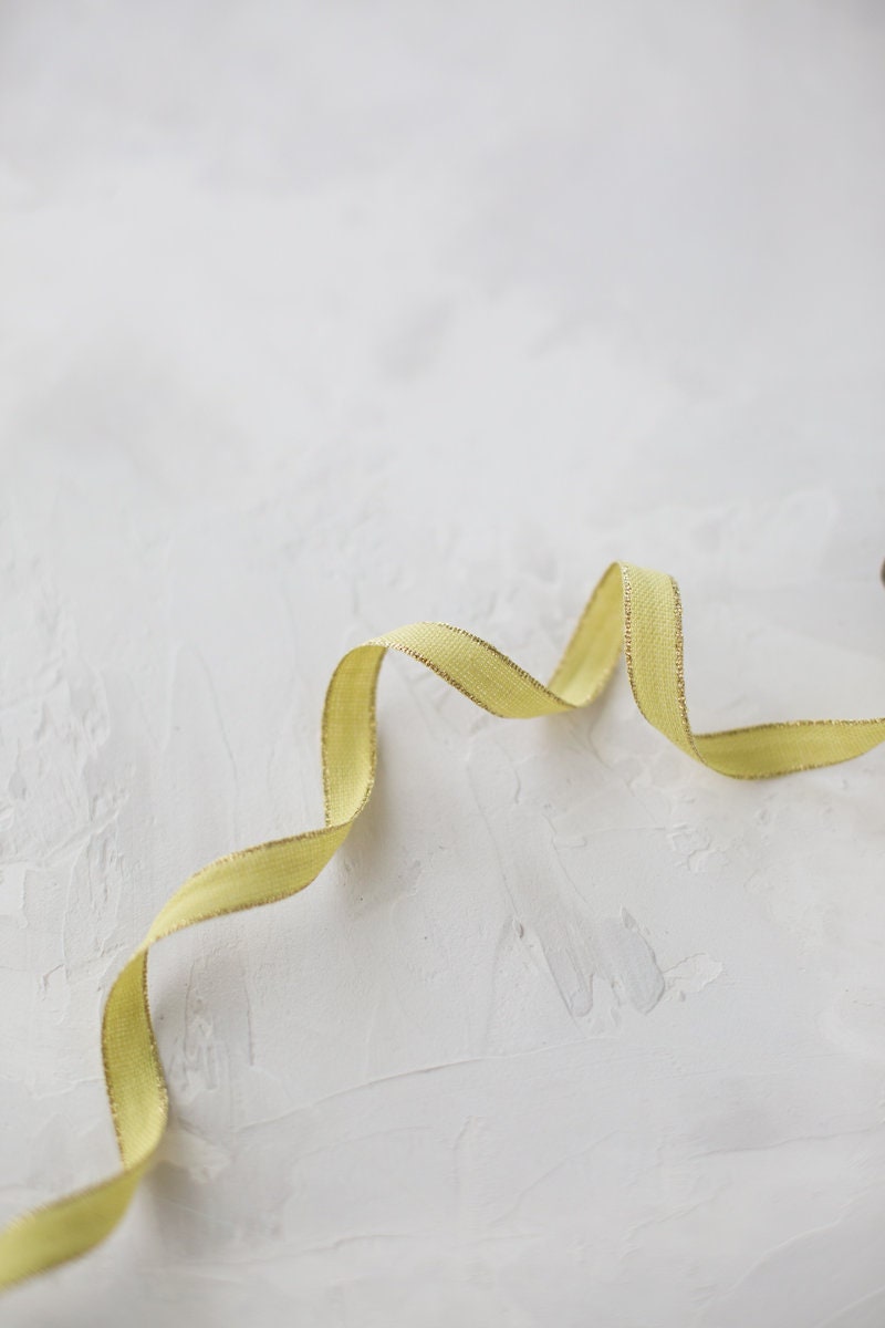 Chartreuse + Gold Metallic Edge Cotton Ribbon • 3/8