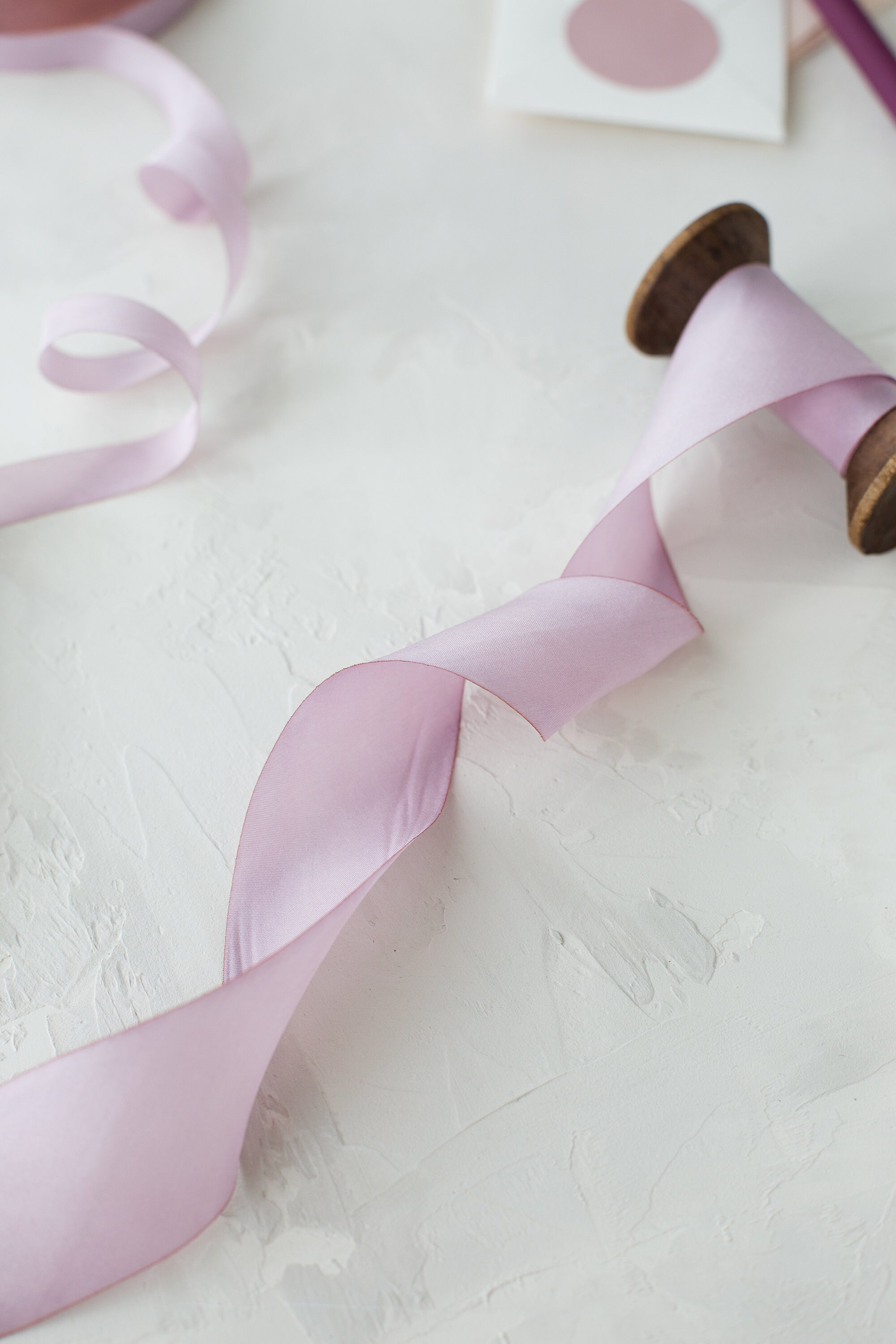 Hadn Ribbons Lilac Purple Bias-cut Silk Ribbon: Hand-dyed, Raw Edge • 1/2
