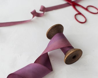 Dusty Plum Variegated Bias-Cut Hand-Dyed Silk Ribbon • 1/2" • 5/8" • 1" •  1.5" • 2.5"