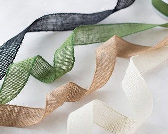 Burlap Jute Wired Ribbon • Black / Olive Green / Natural / Ivory • 1.5" • 2.5" • 4"