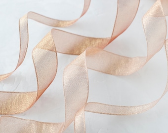 Copper + Rose Gold Shimmer Organza Wired Ribbon • 1/2" • 1.5" • 2.5"