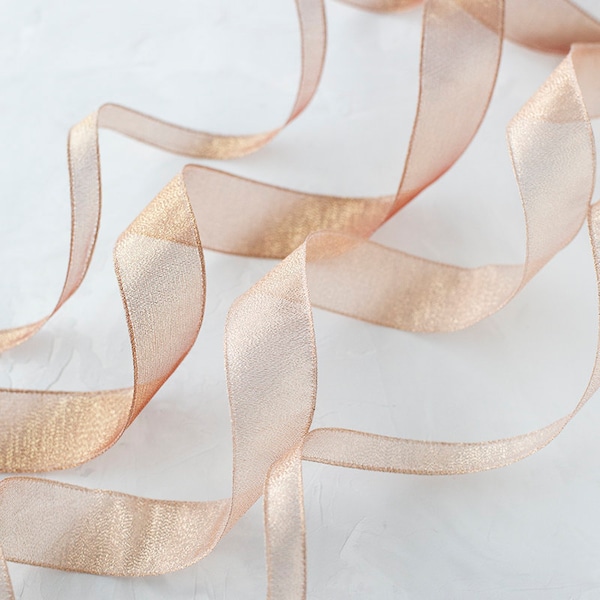 Copper + Rose Gold Shimmer Organza Wired Ribbon • 1/2" • 1.5" • 2.5"