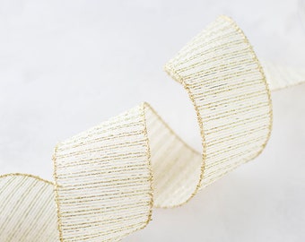 Gold Metallic Stripe Tweed Woven Wired Ribbon • 2-1/2"